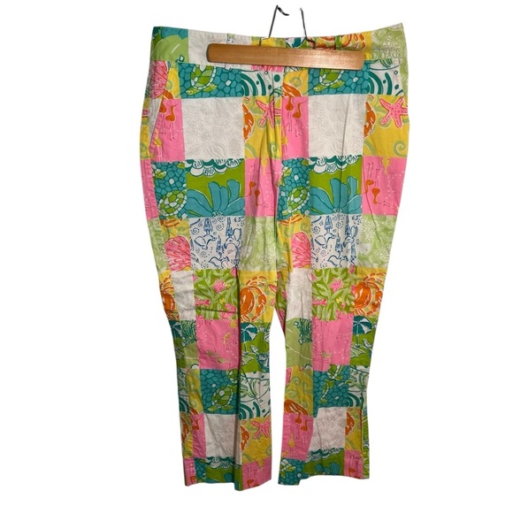 Vintage Lilly Pulitzer Cropped Patchwork Pant Pink Green Nautical 8 - Picture 1 of 11